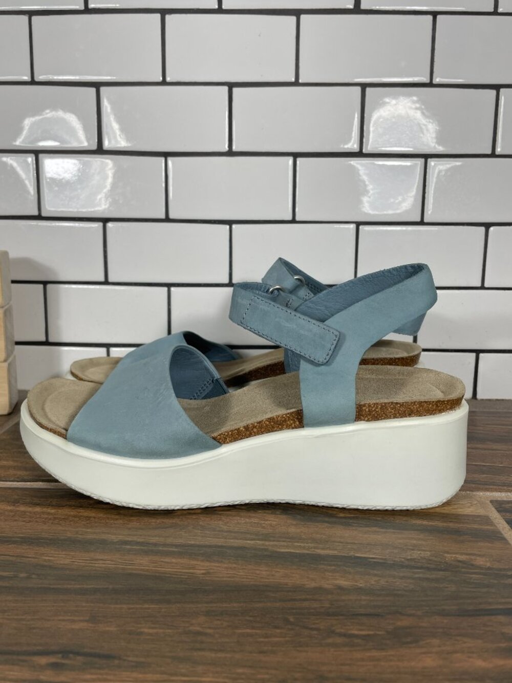 Ecco Flowt Wedge Shoes Womens Size EU 38 Trooper Nubuck Strappy Casual Sandals
